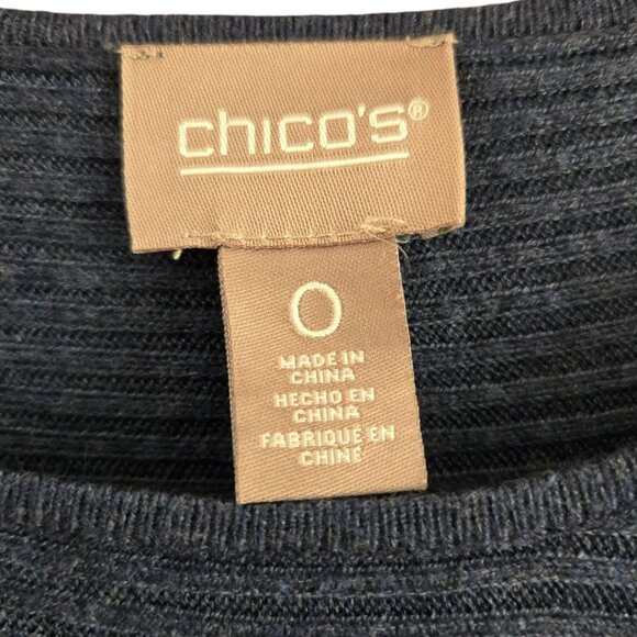 Chicos Womens Small Cashmere Blend Rib Knit Navy Blue Scoop Neck Tunic Top Shirt - Picture 3 of 4